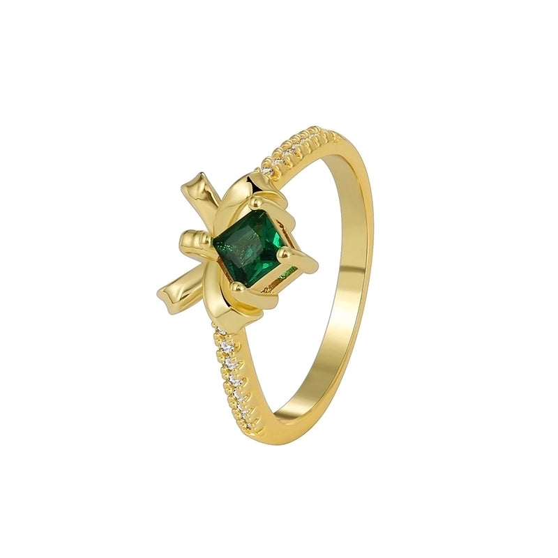 Minimalist Classic Style Color Block Copper Plating Inlay 18K Gold Plated Zircon Rings