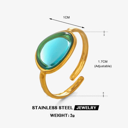 IG Style Oval 304 Stainless Steel Resin 18K Gold Plated Plating Inlay Open Rings