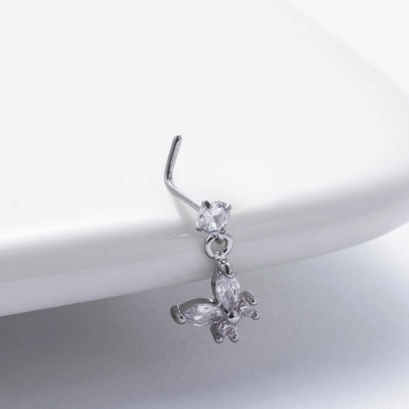 1 Piece Nose Rings & Studs Basic Classic Style Heart Shape Flower Butterfly 316L Stainless Steel Copper Plating Inlay Zircon
