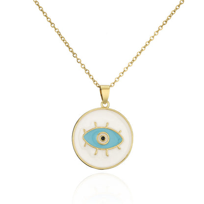 Minimalist Evil Eye Geometric Copper Inlay Necklaces