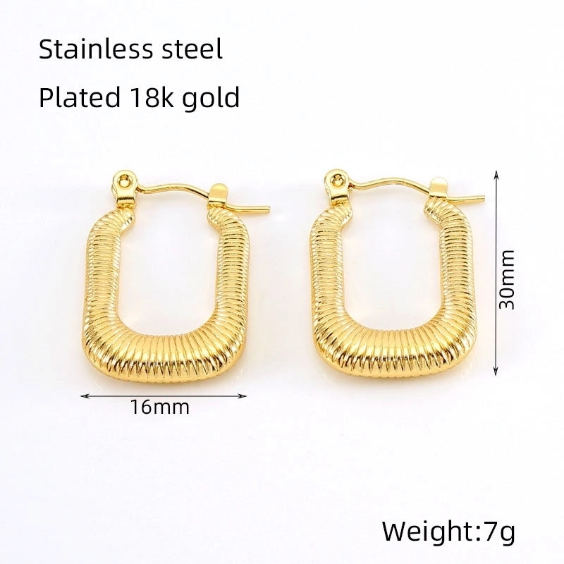 1 Pair Minimalist U Shape 304 Stainless Steel 18K Gold Plated Hoop Earrings