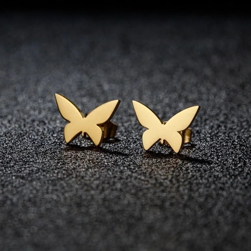 1 Pair Sweet Minimalist Artistic Heart Shape Butterfly Polishing 304 Stainless Steel 18K Gold Plated Ear Studs
