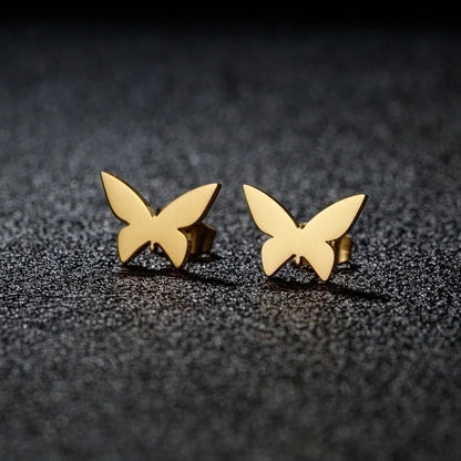1 Pair Sweet Minimalist Artistic Heart Shape Butterfly Polishing 304 Stainless Steel 18K Gold Plated Ear Studs