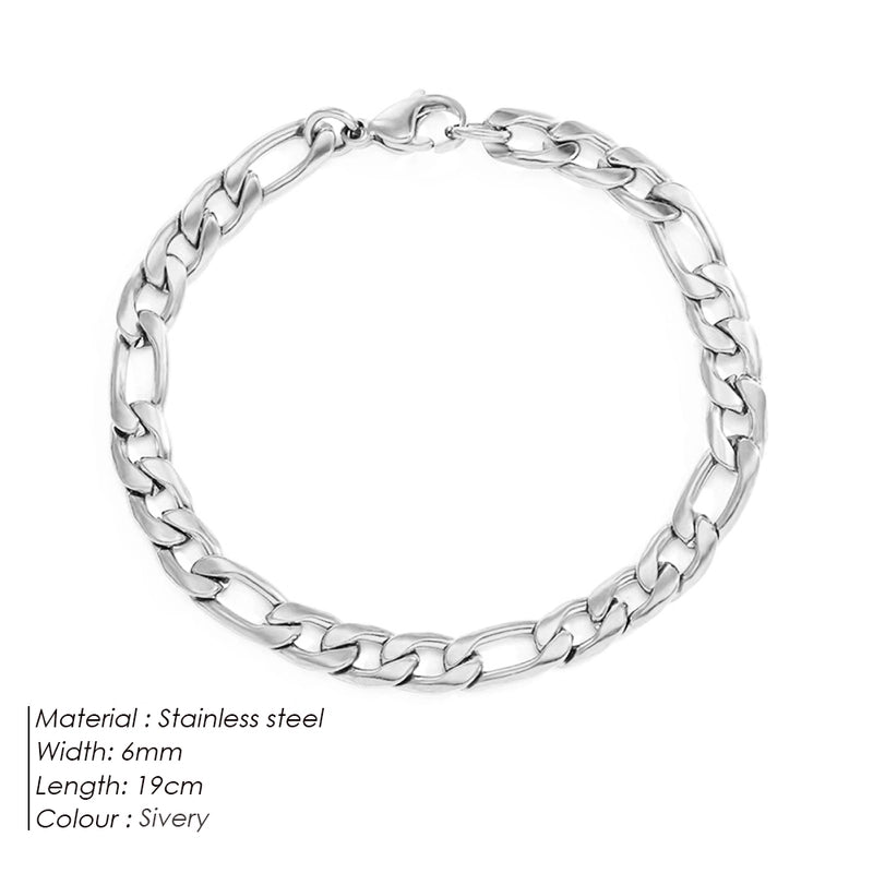 Hip-Hop Geometric 304 Stainless Steel Figaro Chain Bracelets In Bulk
