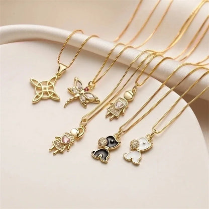 Ig Style Minimalist Dog Cat Copper Plating Inlay Zircon Gold Plated Pendant Necklace