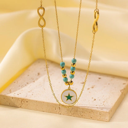 Minimalist Geometric Heart Shape Titanium Steel Shell Zircon 18K Gold Plated Inlay Layered Necklaces Necklace