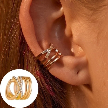 1 Piece Minimalist Commute Geometric Inlay Copper Zircon Ear Cuffs