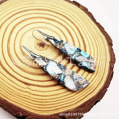 1 Pair Classic Style Water Droplets Patchwork Agate Drop Earrings