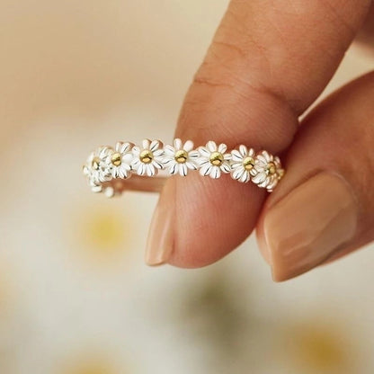 Korean Style Jewelry Sweet Daisy Flower Two-color Copper Ring