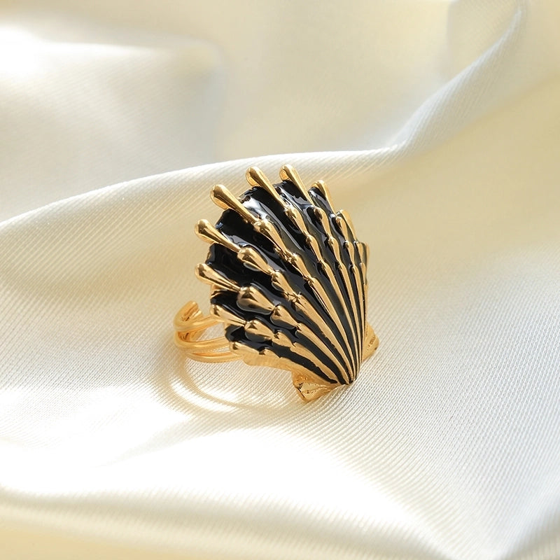 Casual Vacation Beach Shell 304 Stainless Steel 14K Gold Plated Enamel Plating Open Rings