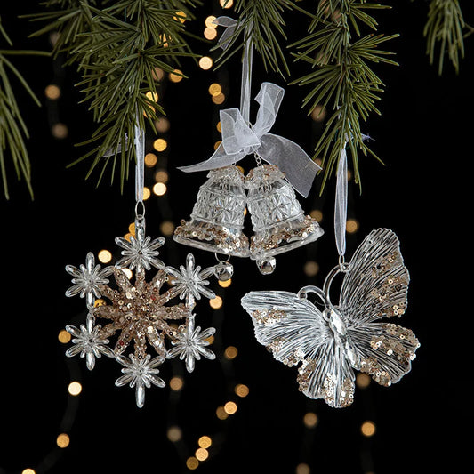 Christmas Ornaments Scene Decoration Supplies Christmas Tree Snowflakes Bells Small Hanging Decorations Crystal Transparent Hanging Ornaments