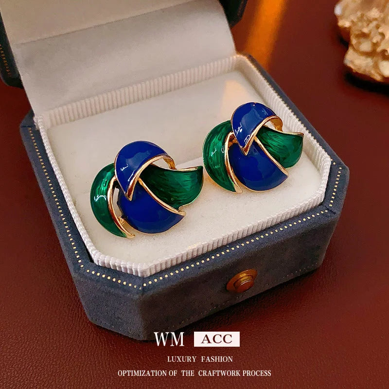 Luxurious Round Geometric Alloy Oil Dripping Earrings