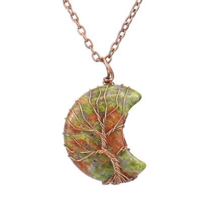 Minimalist Moon Tree Natural Stone Copper Pendant Necklace In Bulk