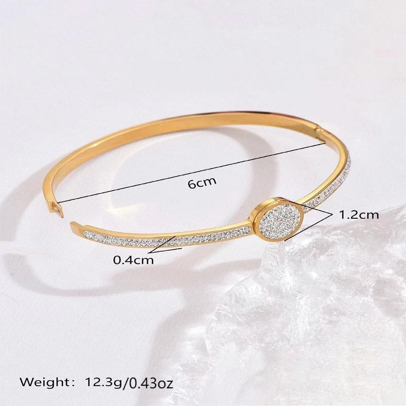 Luxurious French Style Life Tree 304 Stainless Steel 14K Gold Plated Rhinestones Bangle In Bulk