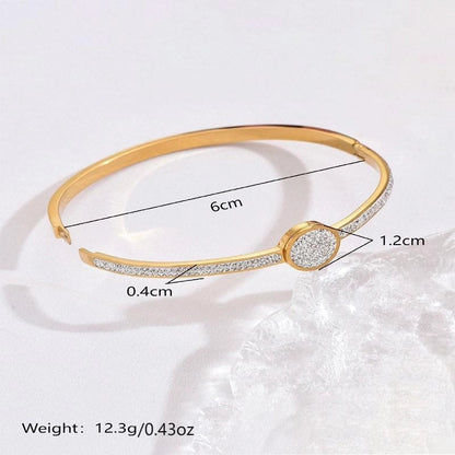 Luxurious French Style Life Tree 304 Stainless Steel 14K Gold Plated Rhinestones Bangle In Bulk