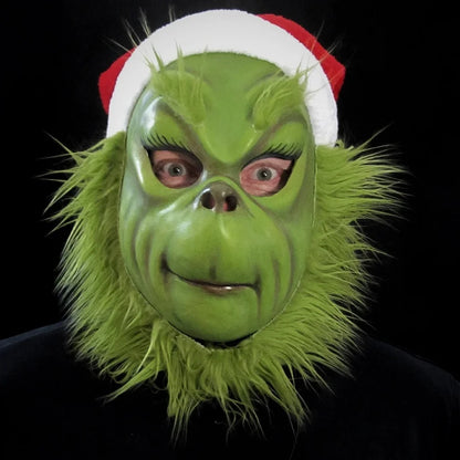 Mask 2023 Christmas Green Furry Monster Gloves Cosplay Santa Hat The Grinch