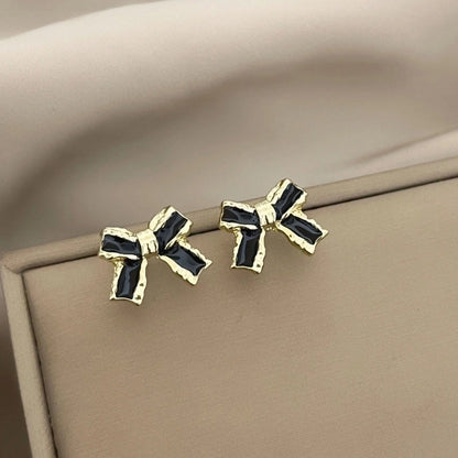1 Pair Fashion Leaf Flower Bow Knot Imitation Pearl Alloy Rhinestones Earrings