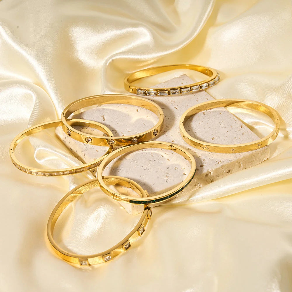 IG Style Octagram Tennis / Diamond Line Chain Asymmetrical Six-Pointed Star Stainless Steel Zircon Inlay Bangles