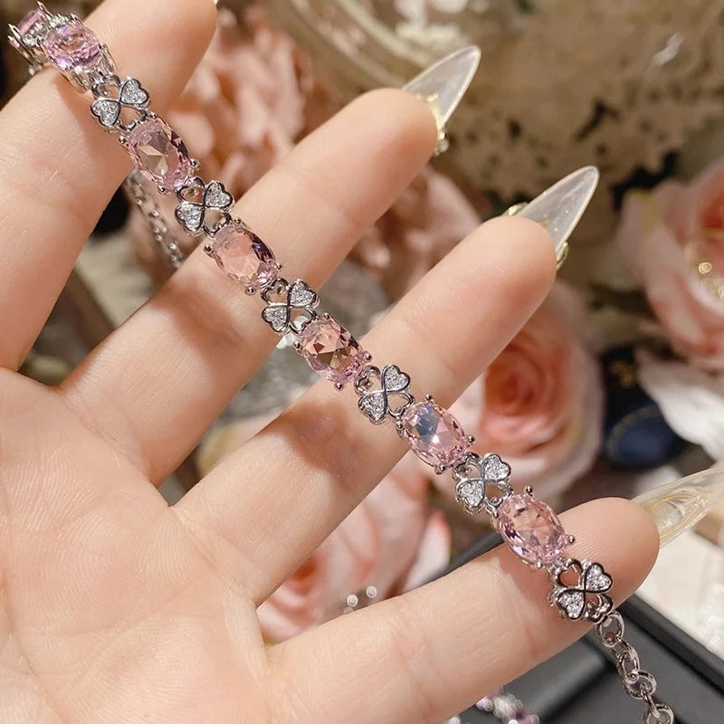 Copper Inlay Heart Shape Flower Bow Knot Zircon Bracelets