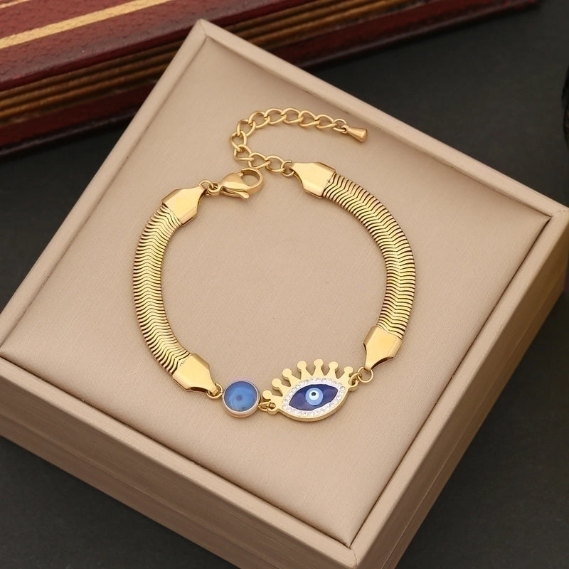 Retro Bohemian Eye Flower Stainless Steel 18K Gold Plated Artificial Gemstones Bracelets In Bulk