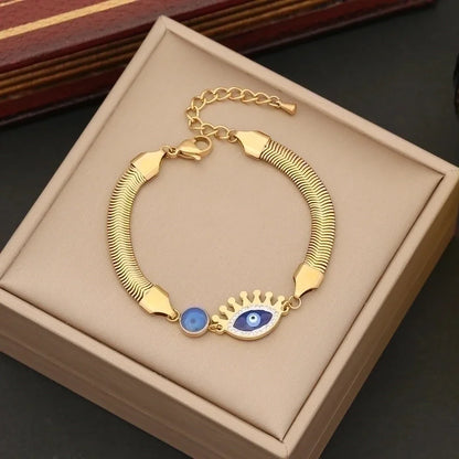 Retro Bohemian Eye Flower Stainless Steel 18K Gold Plated Artificial Gemstones Bracelets In Bulk
