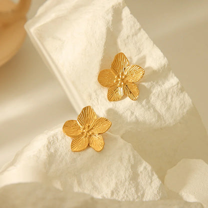 IG Style Geometric Petal Stainless Steel PVD 18K Gold Stud Earrings