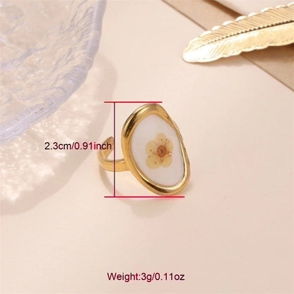 Cute Pastoral Oval Flower 304 Stainless Steel 18K Gold Plated Plating Open Rings