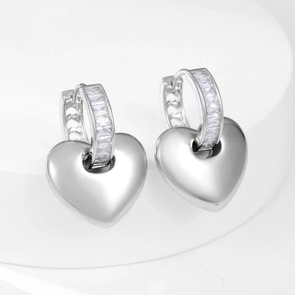 1 Pair Glam Shiny Heart Shape Copper Zircon K Gold Plated Drop Earrings