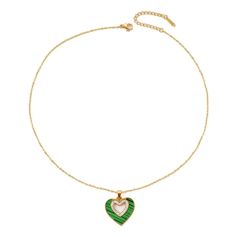 IG Style Minimalist Heart Shape Titanium Steel Shell Zircon Inlay Earrings Necklace