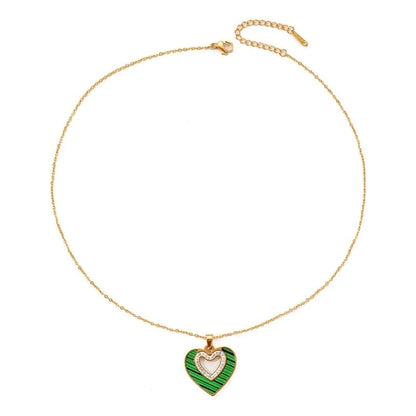 IG Style Minimalist Heart Shape Titanium Steel Shell Zircon Inlay Earrings Necklace