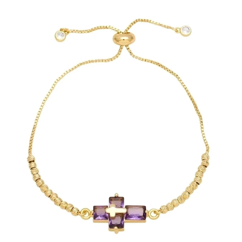 Ig Style Fashion Minimalist Cross Copper 18k Gold Plated Zircon Bracelets In Bulk