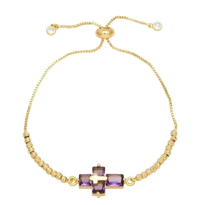 Ig Style Fashion Minimalist Cross Copper 18k Gold Plated Zircon Bracelets In Bulk