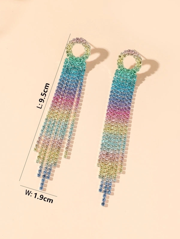 1 Pair Sweet Tassel Plating Inlay Copper Rhinestones Silver Plated Drop Earrings