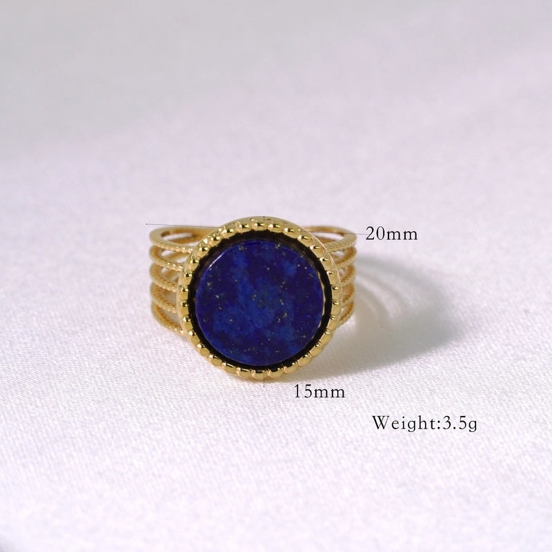 Retro French Style Geometric Titanium Steel Natural Stone Open Rings In Bulk