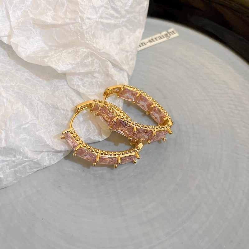 1 Pair Retro Color Block Heart Shape Pleated Inlay Copper Rhinestones Drop Earrings