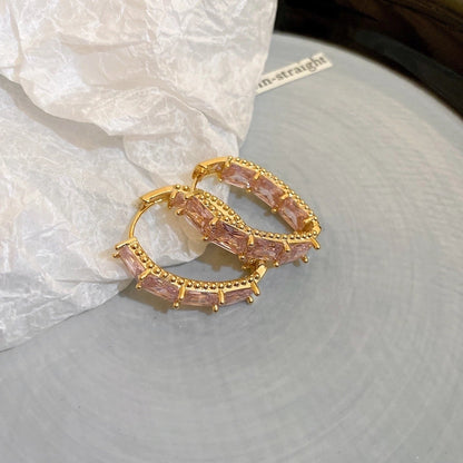 1 Pair Retro Color Block Heart Shape Pleated Inlay Copper Rhinestones Drop Earrings