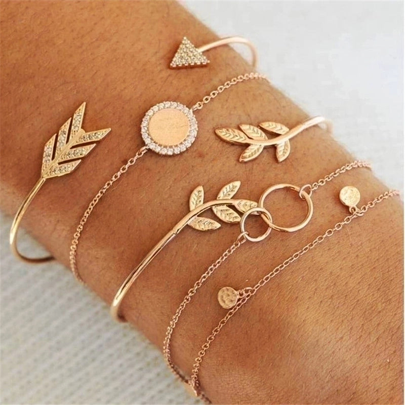 Vintage Style Punk Minimalist Moon Leaves Arrow Alloy Gold Plated Silver Plated Artificial Diamond Rhinestones Bracelets Bangle In Bulk