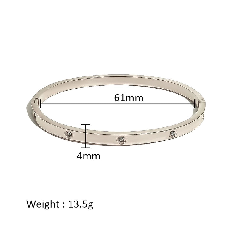 Minimalist Shiny Solid Color 316L Stainless Steel 18K Gold Plated Zircon Bangle In Bulk