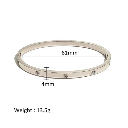 Minimalist Shiny Solid Color 316L Stainless Steel 18K Gold Plated Zircon Bangle In Bulk