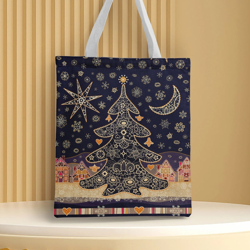 Christmas Unisex Polyester Christmas House Christmas Tree Santa Claus Cute Square Open Handbag