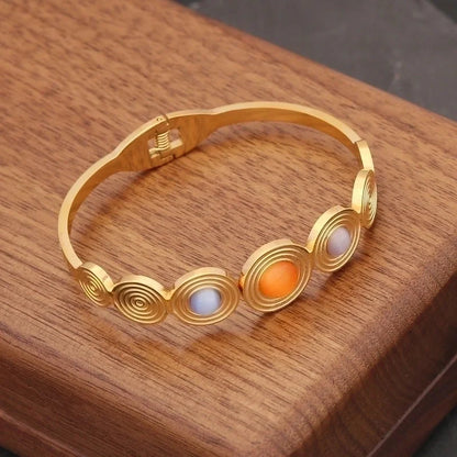 Basic Retro Modern Style Geometric Stainless Steel 18K Gold Plated Opal Bangle In Bulk