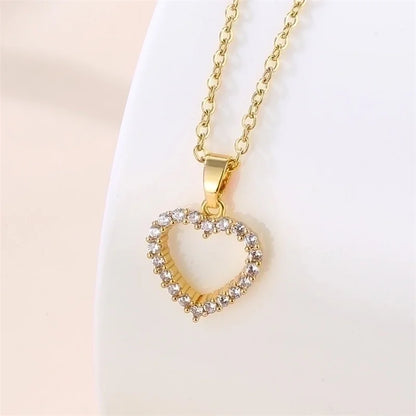 Stainless Steel Titanium Steel 18K Gold Plated Vintage Style Plating Inlay Round Heart Shape Snowflake Zircon Pendant Necklace