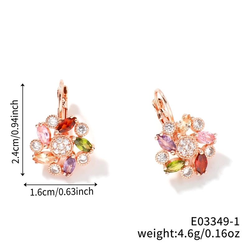 1 Pair Retro Flower Plating Inlay Copper Zircon K Gold Plated Earrings
