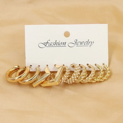 1 Set Minimalist Circle Heart Shape Butterfly Metal Plating Inlay Pearl Women\'s Earrings