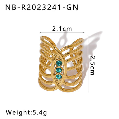 Open Ring IG Style Natural Stone Geometric Stainless Steel Electroplating Rings