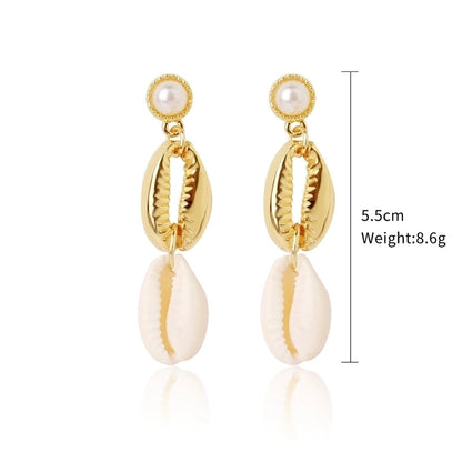 Fashion Shell Shell Inlaid Shell Artificial Pearls Women\'s Earrings 1 Pair