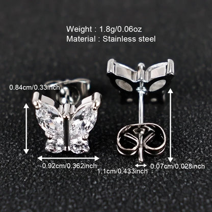 1 Pair Minimalist Classic Style Heart Shape Butterfly Deer Polishing Inlay 304 Stainless Steel Zircon 18K Gold Plated Ear Studs