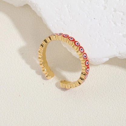 Cute Vintage Style Minimalist Devil's Eye Copper Enamel Plating Inlay Zircon 14k Gold Plated White Gold Plated Open Rings