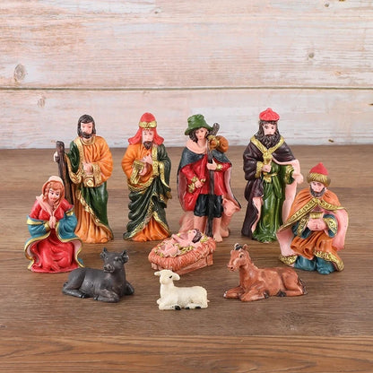 Christmas Jesus Birth Ornaments 10-piece Manger Religious Figure Christmas Resin Jesus Ornaments Crafts Cross-border