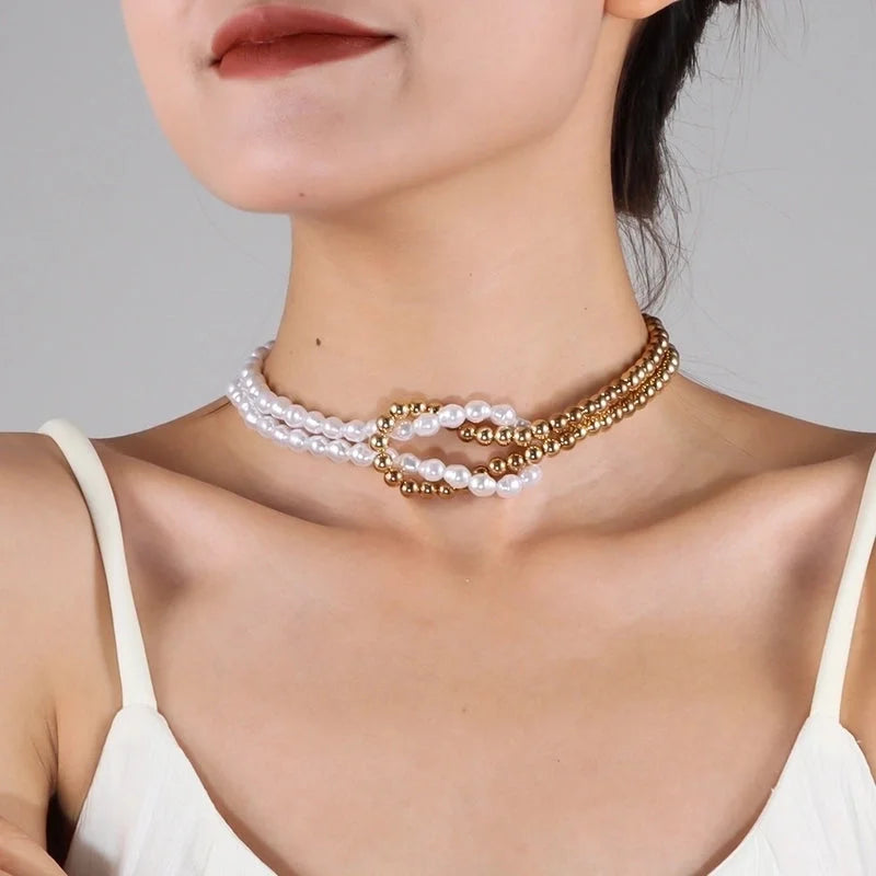 Elegant Sweet Classic Style Round Oval Imitation Pearl Alloy Plastic Choker